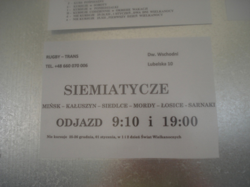 Rozk�ad Rugby - Trans - Warszawa Wschodnia - ciekawostka